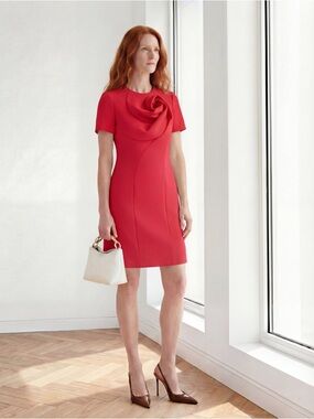 🌹 Sculptural Rose Red Cocktail Dress NWT BAESIC Signature Shift M